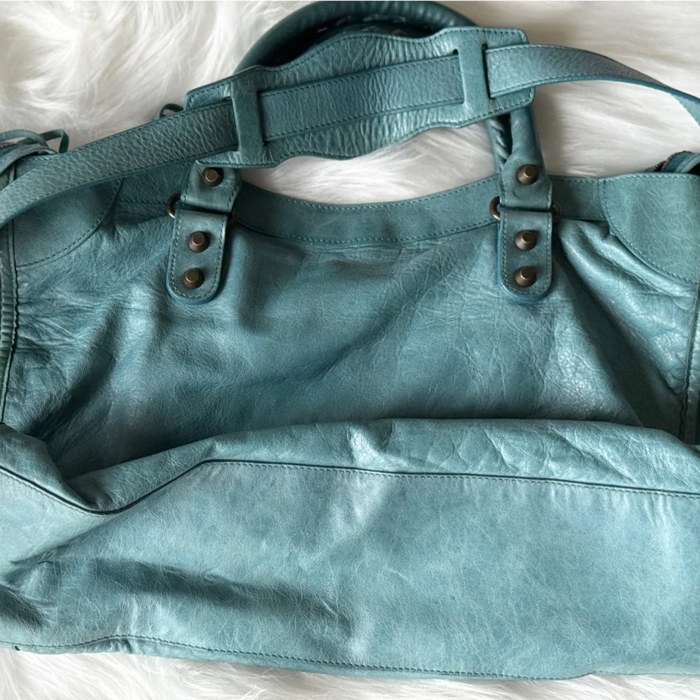 BALENCIAGA CITY BAG MOTORCYCLE BAG SUPER RARE F/W 2006 CHÈVRE LEATHER TURQUOISE - Picture 9 of 14